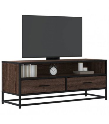 vidaXL TV Cabinet Brown Oak 100x34.5x40 cm Engineered Wood and Metal