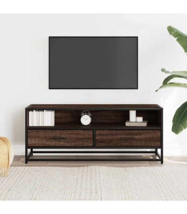 vidaXL TV Cabinet Brown Oak 100x34.5x40 cm Engineered Wood and Metal
