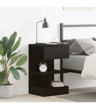 vidaXL Bedside Cabinet Black Oak 40 x 35 x 65 cm Engineered Wood