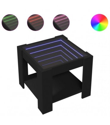 vidaXL Coffee Table with LED Black 53x53x45 cm Engineered Wood