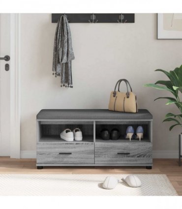 vidaXL Hall Bench with Cushion with Shelf Grey Sonoma 100 x 38 x 46 cm