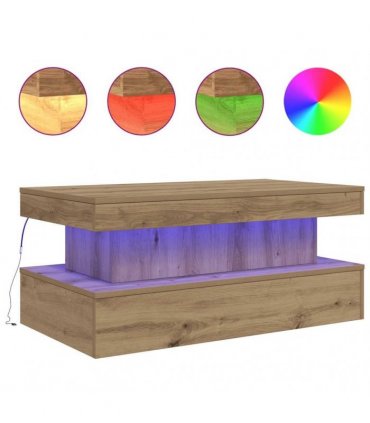 vidaXL Coffee Table with LED Lights Artisian Oak 90x50x40 cm