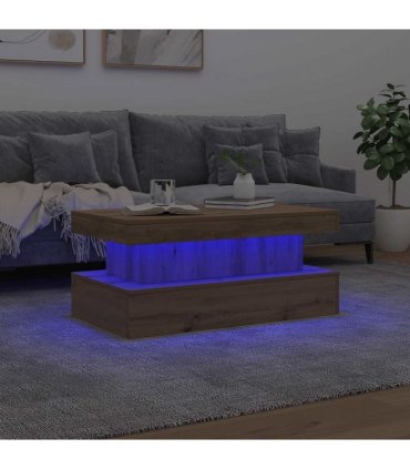 vidaXL Coffee Table with LED Lights Artisian Oak 90x50x40 cm