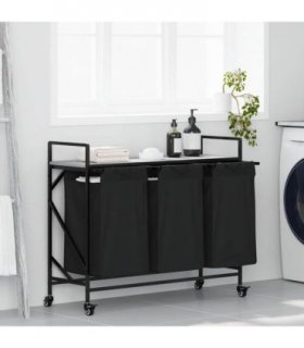 vidaXL Laundry Basket 3 Compartments with Wheels Grey Sonoma