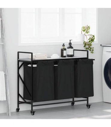 vidaXL Laundry Basket 3 Compartments with Wheels Grey Sonoma