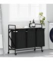 vidaXL Laundry Basket 3 Compartments with Wheels Grey Sonoma