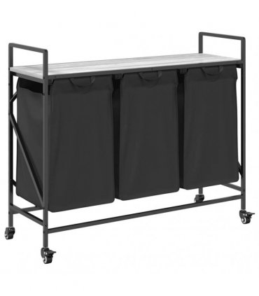 vidaXL Laundry Basket 3 Compartments with Wheels Grey Sonoma