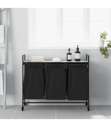 vidaXL Laundry Basket 3 Compartments with Wheels Grey Sonoma