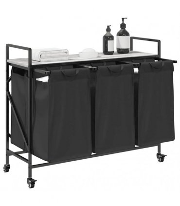 vidaXL Laundry Basket 3 Compartments with Wheels Grey Sonoma