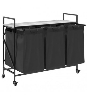 vidaXL Laundry Basket 3 Compartments with Wheels Grey Sonoma