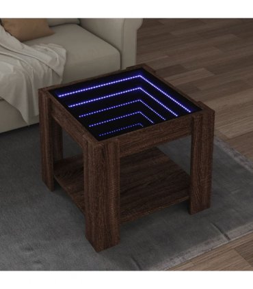 vidaXL Coffee Table with LED Brown Oak 53x53x45 cm Engineered Wood