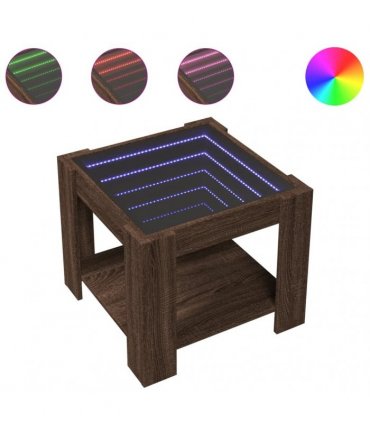 vidaXL Coffee Table with LED Brown Oak 53x53x45 cm Engineered Wood