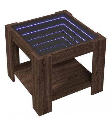 vidaXL Coffee Table with LED Brown Oak 53x53x45 cm Engineered Wood