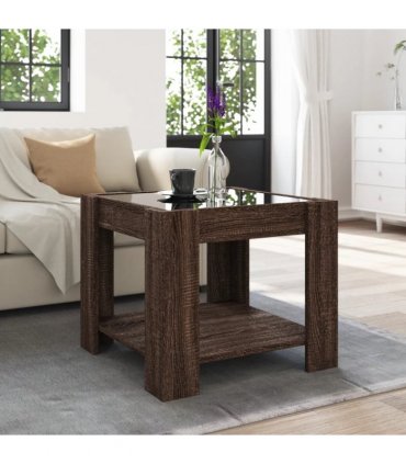 vidaXL Coffee Table with LED Brown Oak 53x53x45 cm Engineered Wood