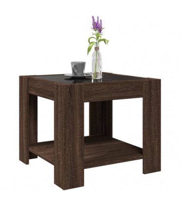 vidaXL Coffee Table with LED Brown Oak 53x53x45 cm Engineered Wood