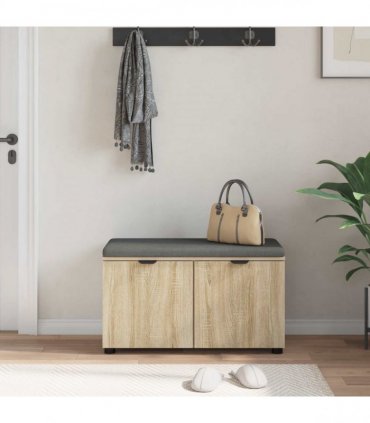 vidaXL Hall Bench with Cushion with Shelf Sonoma Oak 80 x 38 x 46 cm