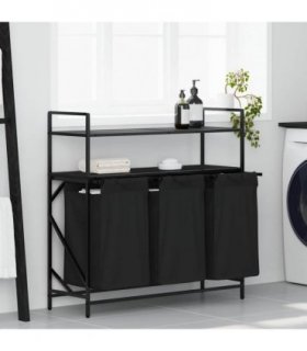 vidaXL Laundry Basket 3 Compartments with Shelves Black Oak