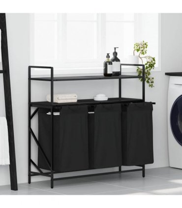 vidaXL Laundry Basket 3 Compartments with Shelves Black Oak