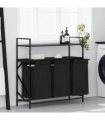 vidaXL Laundry Basket 3 Compartments with Shelves Black Oak