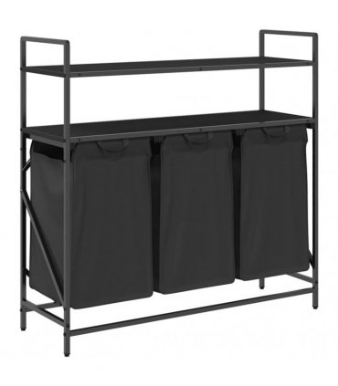 vidaXL Laundry Basket 3 Compartments with Shelves Black Oak