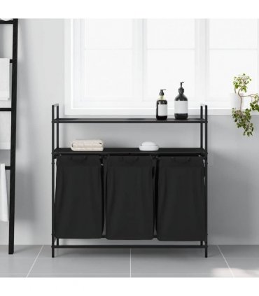 vidaXL Laundry Basket 3 Compartments with Shelves Black Oak