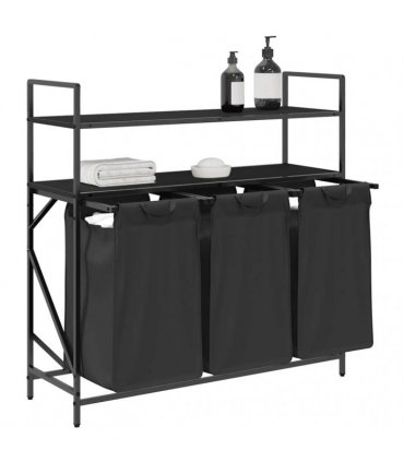 vidaXL Laundry Basket 3 Compartments with Shelves Black Oak