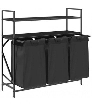 vidaXL Laundry Basket 3 Compartments with Shelves Black Oak