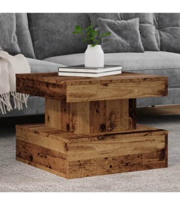 vidaXL Coffee Table with LED Lights Old Wood 50x50x40 cm