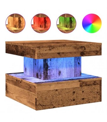 vidaXL Coffee Table with LED Lights Old Wood 50x50x40 cm