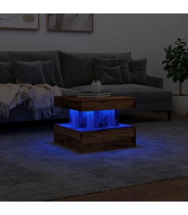 vidaXL Coffee Table with LED Lights Old Wood 50x50x40 cm