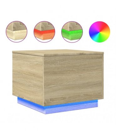 vidaXL Coffee Table with LED Lights Sonoma Oak 50x50x40 cm