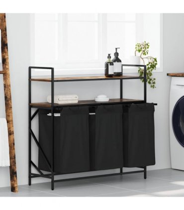 vidaXL Laundry Basket 3 Compartments with Shelves Smoked Oak