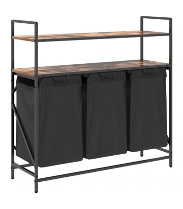 vidaXL Laundry Basket 3 Compartments with Shelves Smoked Oak