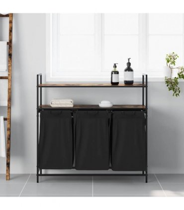 vidaXL Laundry Basket 3 Compartments with Shelves Smoked Oak