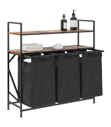 vidaXL Laundry Basket 3 Compartments with Shelves Smoked Oak