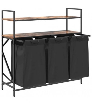 vidaXL Laundry Basket 3 Compartments with Shelves Smoked Oak