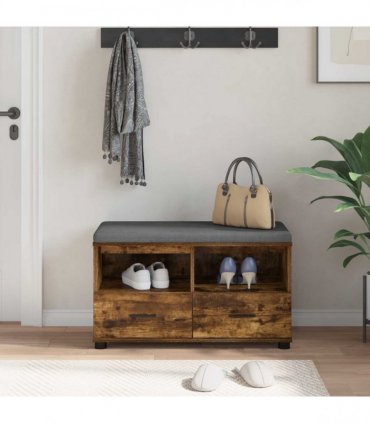 vidaXL Hall Bench with Cushion with Drawer Smoked Oak 80 x 38 x 46 cm