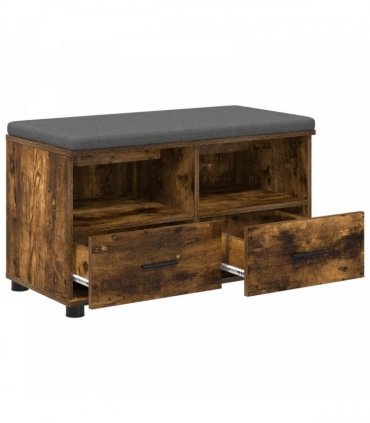 vidaXL Hall Bench with Cushion with Drawer Smoked Oak 80 x 38 x 46 cm