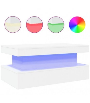 vidaXL Coffee Table with LED Lights White 90x50x40 cm