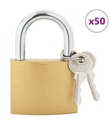 vidaXL U Lock with Keys 50 pcs Brass Iron