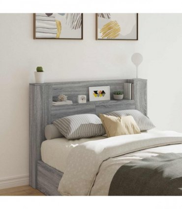 vidaXL Headboard Cabinet with LED Grey Sonoma 140 x 16.5 x 103.5 cm