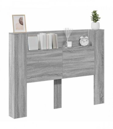 vidaXL Headboard Cabinet with LED Grey Sonoma 140 x 16.5 x 103.5 cm