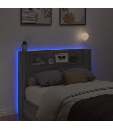 vidaXL Headboard Cabinet with LED Grey Sonoma 140 x 16.5 x 103.5 cm