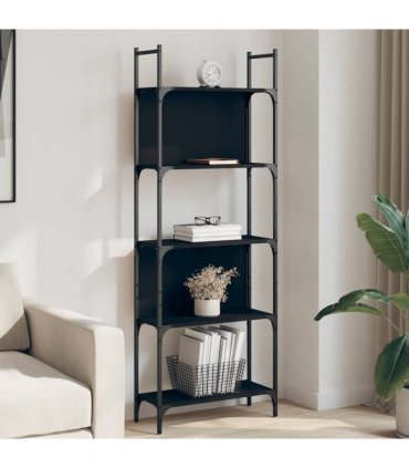 vidaXL Bookshelf 5-Tier Black 60.5x24x166.5 cm Engineered Wood