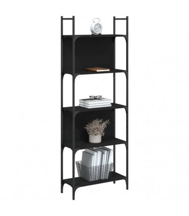 vidaXL Bookshelf 5-Tier Black 60.5x24x166.5 cm Engineered Wood
