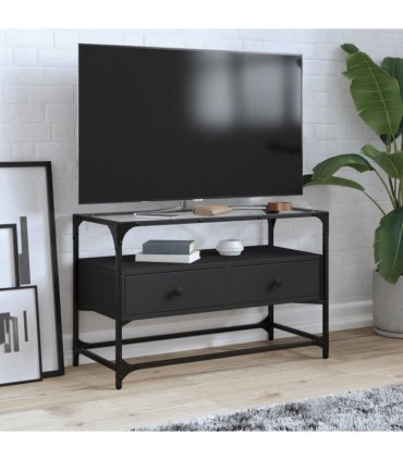 vidaXL TV Cabinet with Glass Top Black 80x35x51 cm Engineered Wood