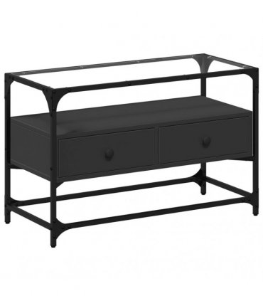 vidaXL TV Cabinet with Glass Top Black 80x35x51 cm Engineered Wood