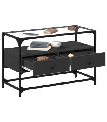 vidaXL TV Cabinet with Glass Top Black 80x35x51 cm Engineered Wood