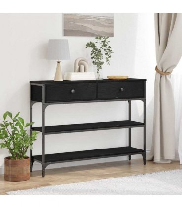 vidaXL Console Table Black Oak 100 x 25 x 75 cm Engineered Wood