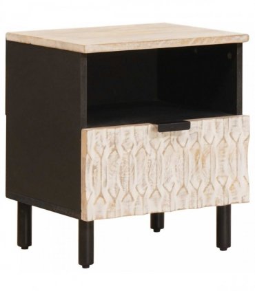 vidaXL Bedside Cabinet White 40 x 33 x 46 cm Solid Mango Wood